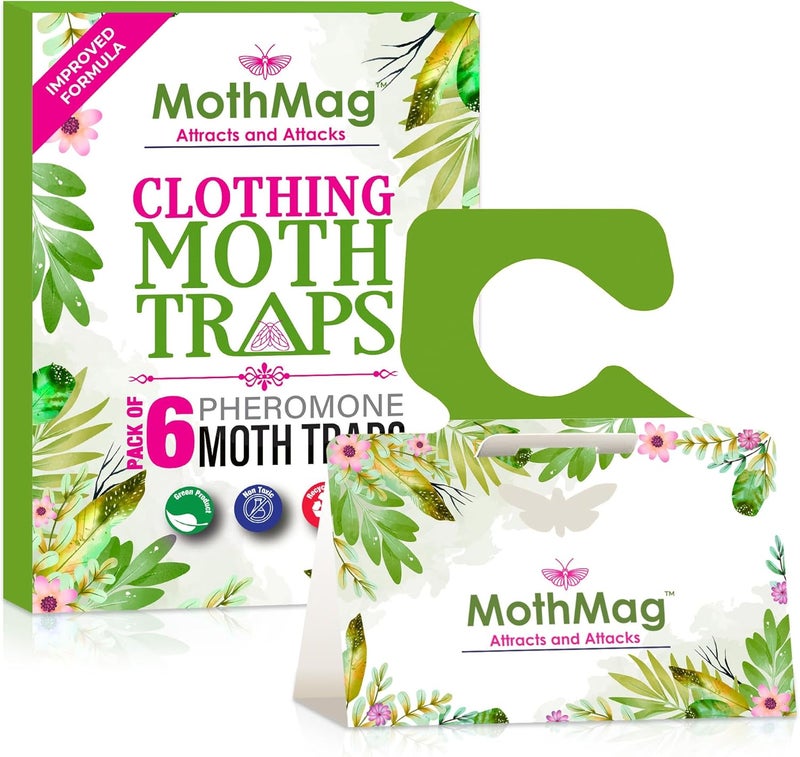 MothMag Moth Traps for Clothes, Closets, Fabrics, and Carpets, Clothing Moth Traps, Clothes Moth Traps, Closet Moth Traps, Moth Pheromone Traps, Extra-Strength Adhesive Glue Clothes Moth Trap, 6 Pack - Image 1